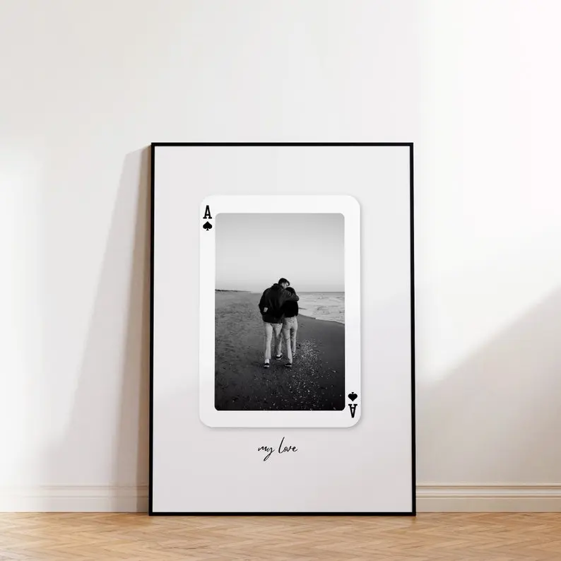 (2 options) Personalized Valentine’s Day Photo Gift, Custom Playing Cards Wall Art, Thoughtful Present for Her.
