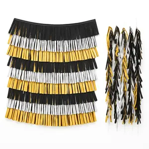 New Year's Eve Black, Silver, and Gold Foil Fringe Hanging Banner
