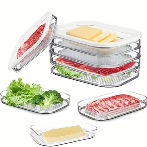 4pcs Tier Stackable Food Storage Containers, Food Storage Set, Refrigerator Organizer Box, Leak-Proof, Reusable for Fridge and Freezer, Suitable for Cheese, Beef Rolls, Shrimp