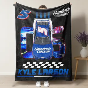 Kyle Larson # 5 Hendrick Motorsports Blanket – Bold NASCAR Design Featuring the # 5 Car, Checkered Flag & Team Logos, Perfect for Racing Enthusiasts