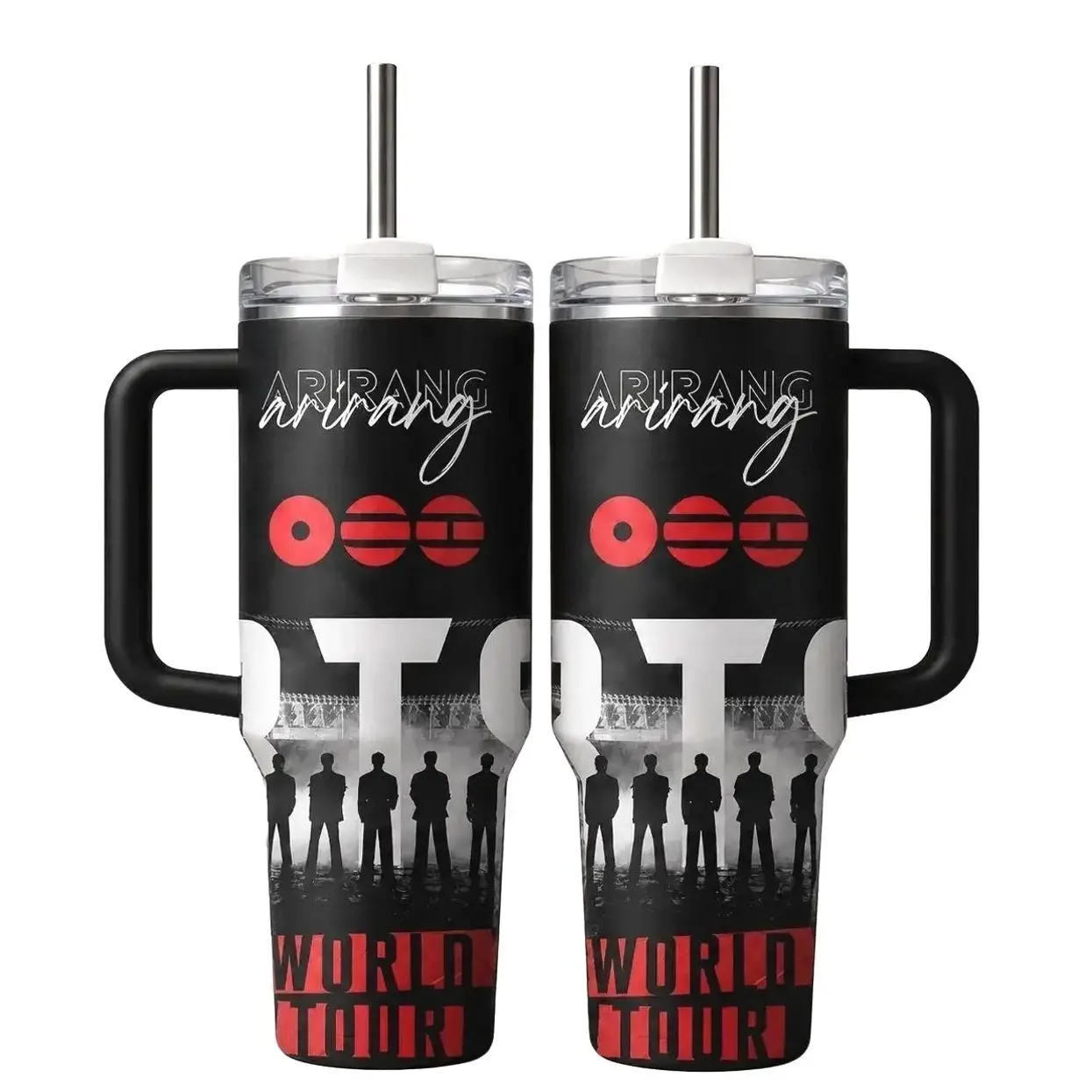 ArirangK-Pop World Tour Inspired 40oz Tumbler, Boy Band Fan Travel Mug, Insulated Stainless Steel Cup with Handle, Aesthetic Concert Gift, 20oz/40oz Drinkware