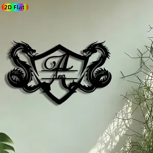 1pc Double Dragon Shield Monogram Metal Wall Art, Twin Dragon Crest Statue Mural, Intricate Craftsmanship, Perfect for Chinese New Year, Housewarming Decor, Perfect for Living Room Office Studio Decor, Ideal Gift for Mythology Enthusiasts.