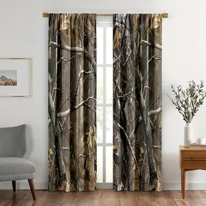 2pcs Camo Tree Windows Curtains, Forest Camouflage Oak Branches Leaves Mossy Hunting Lodge Camp Cabin Theme Windows Curtain for Bedroom