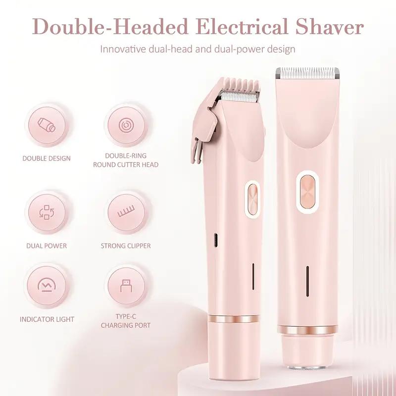 Women's Electric Bikini Trimmer & Body Shaver Dual Head Ceramic Blades Painless Wet Dry Use for Face Body Quick Smooth Cordless USB Fast Charge Gift Daily