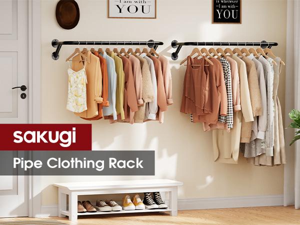 2-Pack Clothes Hanging Rods, Metal Garment Rack Bar, Closet Organizer Rod, Black Medium