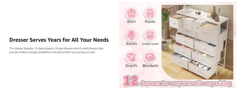 【New Year Home Storage Decor】RaybeeFurniture 12 Drawer Dresser for Bedroom with Fabric Drawers, Large Storage Chest with Metal Frame & Wood Top, Modern Closet Organizer Dresser for Women, Living Room, Entryway, Clothes, Linens, Accessories 【New Year Home Storage Decor】RaybeeFurniture 12 Drawer Dresser for Bedroom with Fabric Drawers, Large Storage Chest with Metal Frame & Wood Top, Modern Closet Organizer Dresser for Women, Living Room, Entryway, Clothes, Linens, Accessories