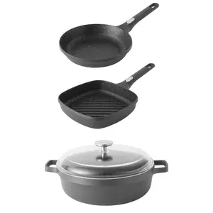 BergHOFF GEM 4Pc Non-stick Cast Aluminum Cookware Set, Fry pan, Grill Pan & Saute Pan