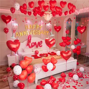 Red Valentines Day Balloons kit,Anniversary Decorations Valentines Day Decorations,Red Valentines Day Balloons with Happy Anniversary Banner Heart Balloon for Sweetest Day Decorations