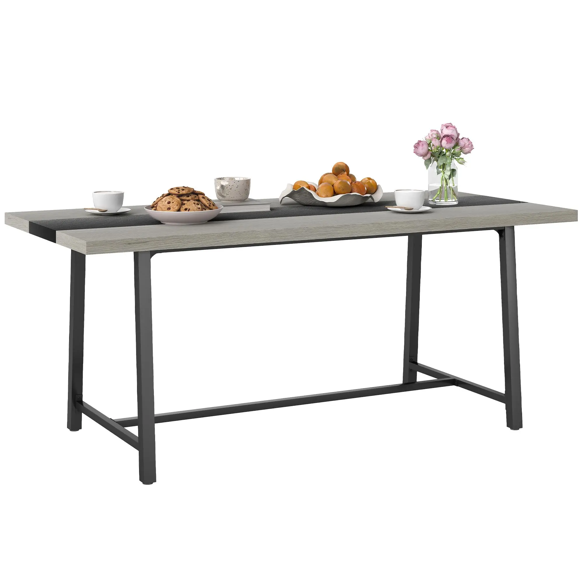 HOMCOM Industrial Heavy Duty Dining Table, 70.9" Long Rectangular 8-Person Kitchen Table with Large Tabletop and Steel Legs for Dining Room, Distressed Gray, Heavy Duty Table