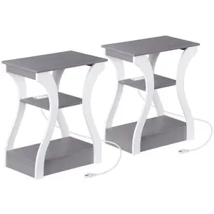 2X 3 Tier End Table Small Bedside Table Nightstand for Bedroom Living Room Gray