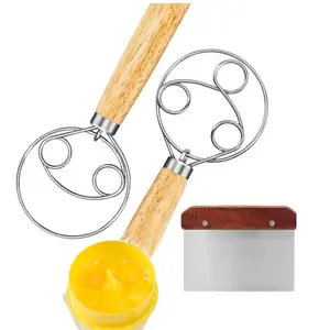 Utility 4-piece baking tool set, 2 stainless steel mixing sticks and 1 dough scraper and an egg white separator. Kitchen baking tools.