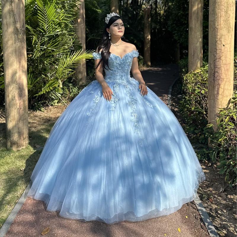NO.31 Draped Bodice Quinceañera Dress with Three Dimensional Flowers plain mature bodycon party blue dress quince square neck plain sequin dress royal  blue Formal Womenswear party maxi
