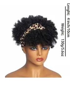 Black Headband Wigs For Women Afro Kinky Curly Wig With Synthetic Short Hair Wigs With Headband Attached Headwrap Wigs Kinky Curly Headband Wig