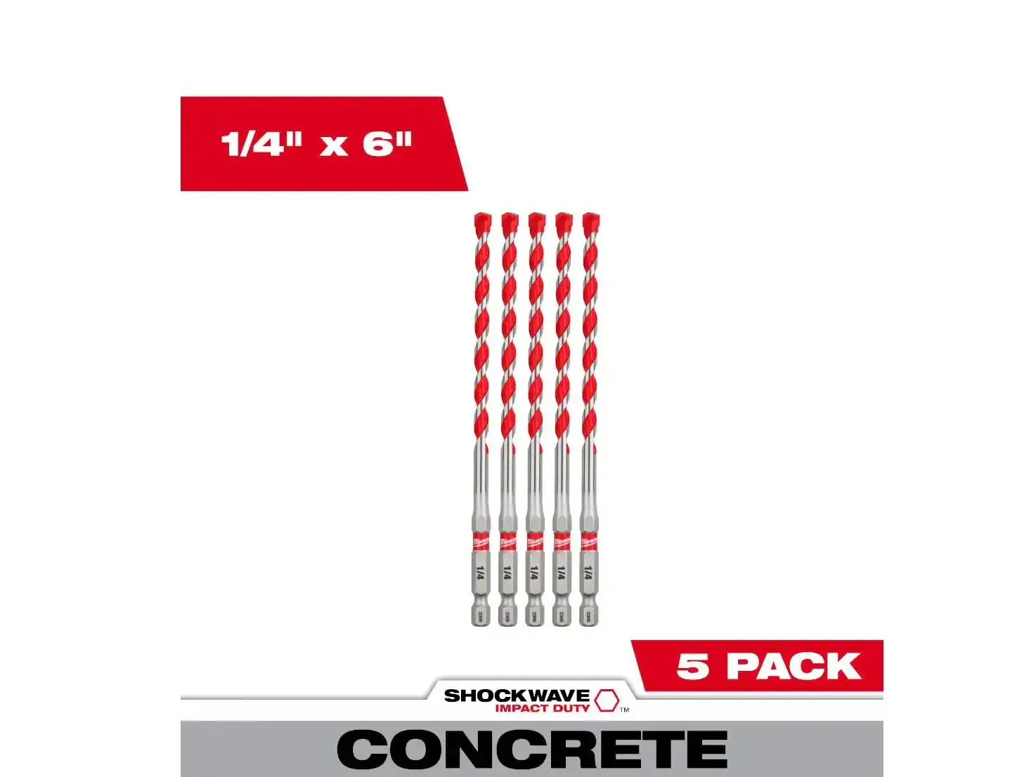 Milwaukee 1/4" SHOCKWAVE Carbide Hammer Drill Bits (5-Pack, 48-20-9162)