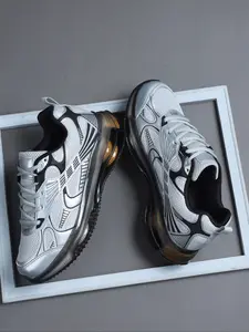 High-Quality Silver Color Men's Casual Training Shoes, Sports Shoes, Comfortable Sporty Style Outdoor Footwear, Medium Width PU Leather Upper Material
