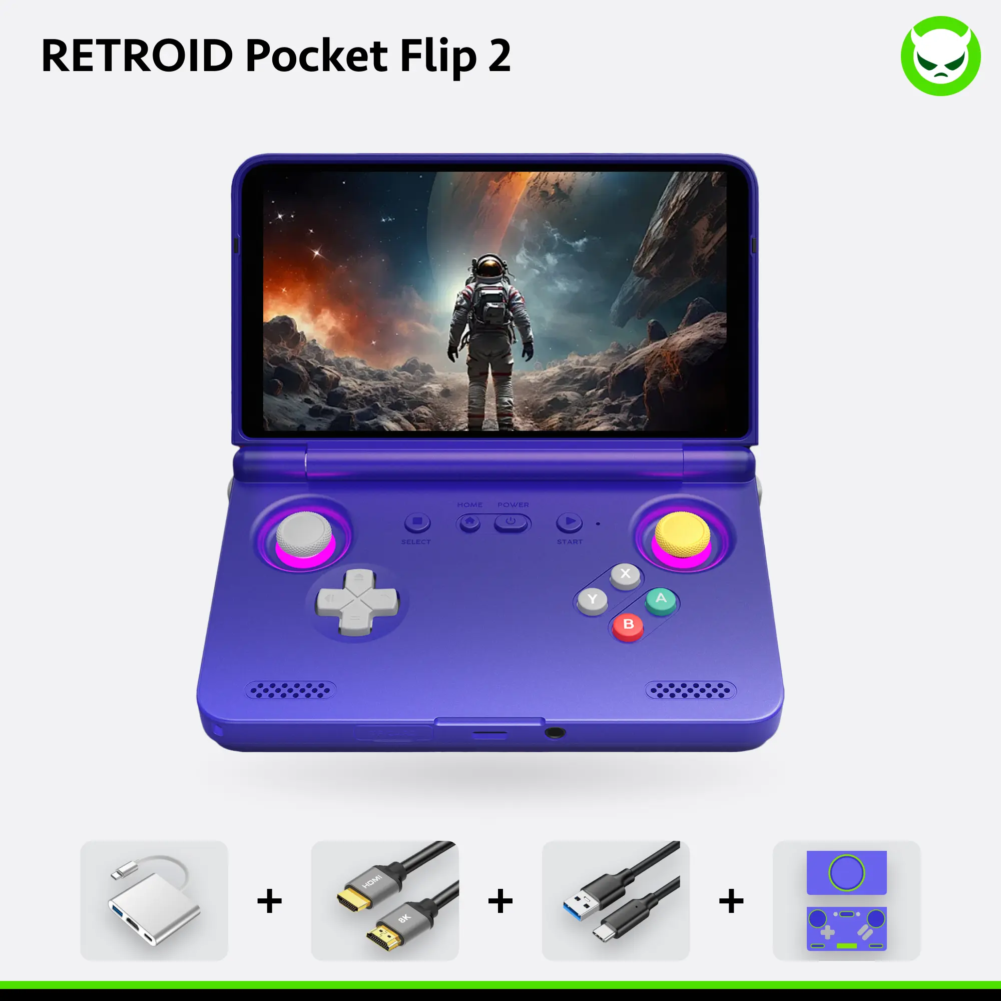 Retroid Pocket Flip 2【Ready to Use】Handheld Console SD865【Buy 1 Get 1 Multi-port Adapter+1 8K Projection Cable+1 Type-C Cable+1 Set of Customized Skin】Android 13 Adreno 650 12GB LPDDR4x 5.5-inch AMOLED 1080P Active-cooling 5000mAh WiFi Gift Package