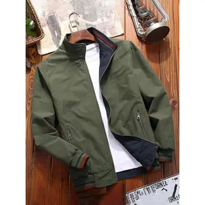 Men's Solid Color Zip Up Sports Jacket, Regular Fit Casual Long Sleeve Stand Collar Outerwear for Outdoor Activities, Fashion Men's Clothes for All Seasons, Menswear