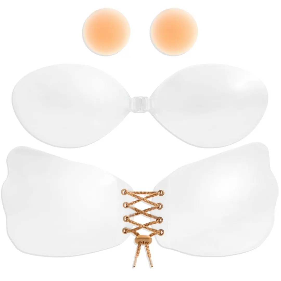 2X Clear Sticky Bra Push Up & 2X Nipple Covers | Adhesive Bra Matches Any Skin Tone | Reuse Sticky Boobs Invisible Bra 30X Each