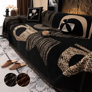 Geometric Pattern Sofa Blanket, Chenille Jacquard Anti-Cat Scratch, All-Season Universal Sofa Cover, Non-Slip Washable Couch Sheet
