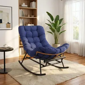 GAOMON Papasan Rocking Chair with Foot Rest, Papasan Chair with Thick Removable Cushion and Metal Frame, Lounge Chairs and PE Rattan Rocker,Blue