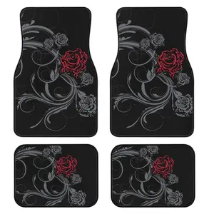 4-Piece Gothic Rose Car Floor Mat Set, Universal Fit, Crystal Velvet, Full Coverage, for Sedan, Truck, Suv, Car Interior Accessories, Truck Floor Mats, Car Accessory