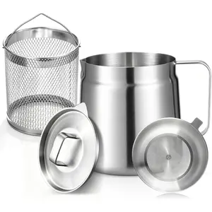 68oz Mini Deep Fryer, 304 Stainless Steel, Includes Basket and Filter, Multi-Use Bacon Fat Collector, Portable, Dishwasher Safe