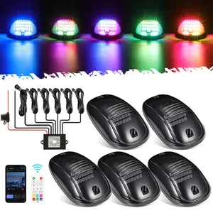 Partsam 5X RGB Multicolor LED Smoke Cab Roof Running Marker Lights with Remote Control - Waterproof Roof Clearance Assembly for 2003-2018 Dodge Ram 1500 2500 3500 4500 5500 Pickup Trucks