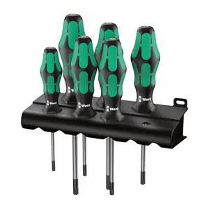Wera 05028062001 Kraftform Plus 367/6 Torx Screwdriver Set and Rack, 6-Piece,MULTI,TX10x80mm, TX15x80mm, TX20x100mm, TX25x100mm, TX30x115mm, TX40x140mm
