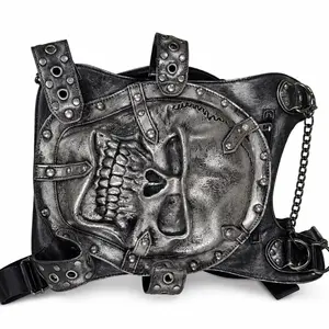 Gothic Phantom Skull Backpack, Black & Silver Punk Travel Bag, SKU:3225