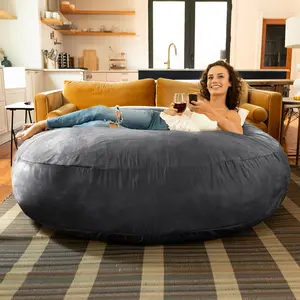 6 Foot Giant Bean Bag Sofa, Black Microsuede