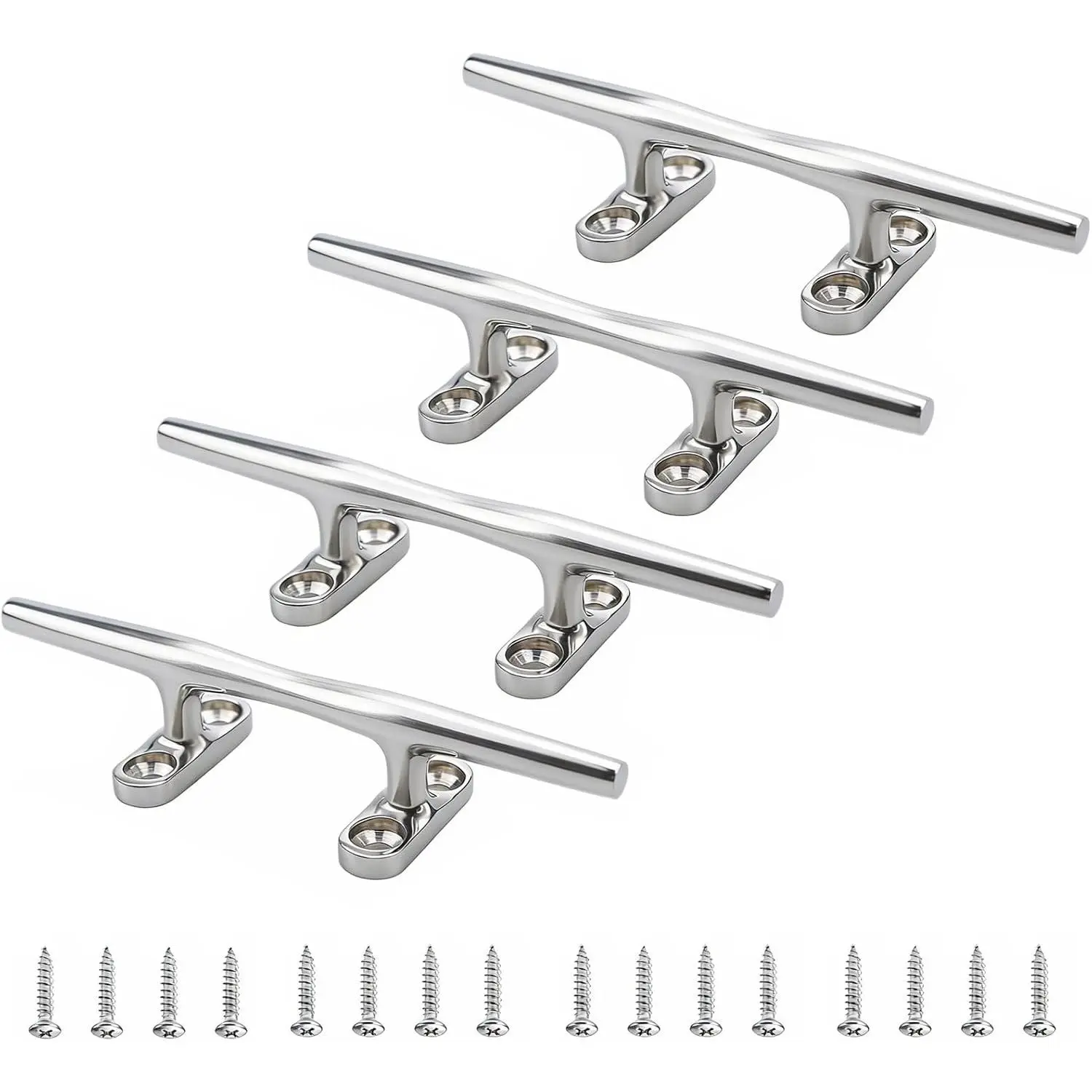 Boat Cleats Stainless Steel 4 inch 5 inch 6 inch 8inch Marine Dock Cleat Open Base with Fasteners for Boat Docks,Decks,Kayaks,Marine, Silver/Black
