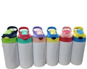 12oz Blank Sublimation Sippy Cup White Straight Stainless Drinking Tumbler Sport Water Bottles with Handle
