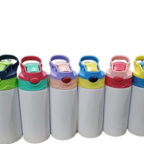 12oz Blank Sublimation Sippy Cup White Straight Stainless Drinking Tumbler Sport Water Bottles with Handle