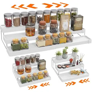 3 Tier Expandable Adjustable Spice Rack Organizer for Cabinet Countertop Cupboard Pantry Organization, Easy Visibility, White