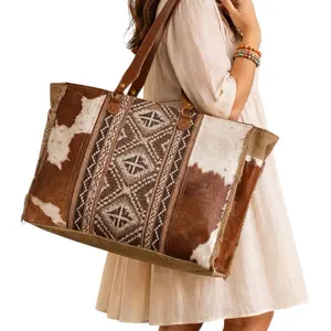 Myra Elisa Cowhide Weekender Aztec Travel Bag - Western Style Graduation Gift - Montana Boutique Exclusive