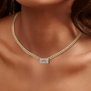 MEIITRUE 14K Gold Plated Zirconia Pendant Necklace for Women, Cuban Link Choker Necklace, Trendy All-match Jewelry
