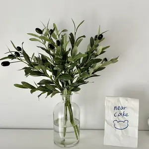 5pcs Simulated Olive Leaf Branches With Fake Fruits, Artificial Olive Branches, Suitable For Desktop Green Plant Decoration, Home, Office, Wedding Party Use (Vase Not Included)