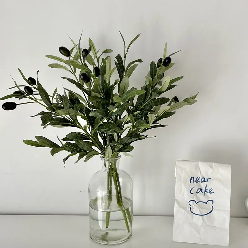 5pcs Artificial Olive Leaf Branches with Fake Fruits - Decorative Branches, Home Decor Accessory for Desktop, Room, Office (Vase Not Included), Artificial Flowers