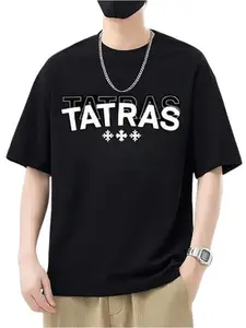 Tatras Men's Short Sleeve T-Shirt, Letter Snowflake Print, Cotton Breathable Loose Fit, Summer City Boy Casual Top, Student Fashion