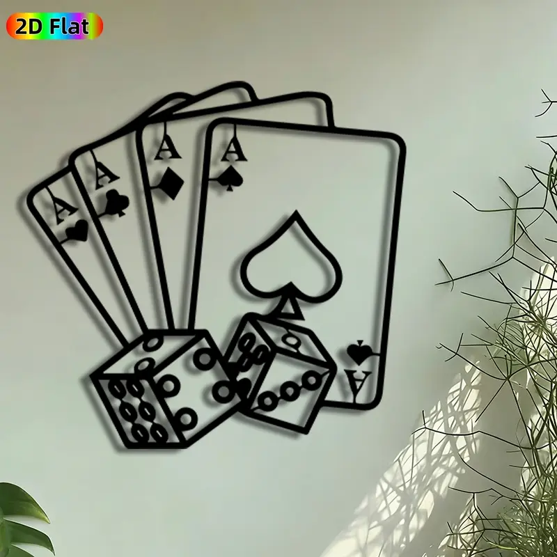 1pc Four Aces & Dice Metal Wall Art, Wall Art, Poker Cards & Dice Mural, Metalwork, Intricate Craftsmanship, Decoration Items, Perfect for Housewarming, Modern Home Decor, Game Night, Game Room Bar Man Cave Decor, Ideal Gift for Casino Enthusiasts