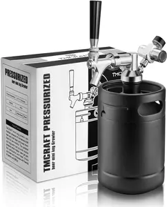 64Oz Kitchen Beverage Growler Tap System, Pressurized Stainless Steel Mini Keg with Cooler Jacket, Portable Home Dispenser for Fresh Carbonation of Draft and Craft Beer (Matte Black)