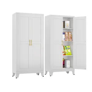 Metal Pantry Cabinet 61" with 2 Doors and Adjustable Shelves Kitchen Storage Cabinet with Gold Handles - Versatile Storage for Kitchen, Bathroom, Dining Room, Utility Room Furniture