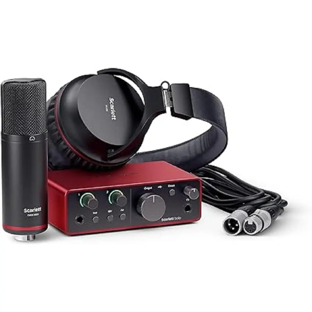 Focusrite Scarlett Solo Studio 4th Gen USB Audio Interface Bundle with Condenser Microphone, Headphones for Songwriters, Vocalists, Recording, Podcasting