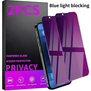 2pcs Anti Blue Light Privacy Screen Protector For 17/16/15/14/13/12/11/Pro Max/Pro/16e/Air/Plus/Mini/X/XR/XS Max,9H Tempered Glass,Eye Protection,Protective,Anti-scratch,Anti-fingerprint,Full Coverage,Blue light blocking