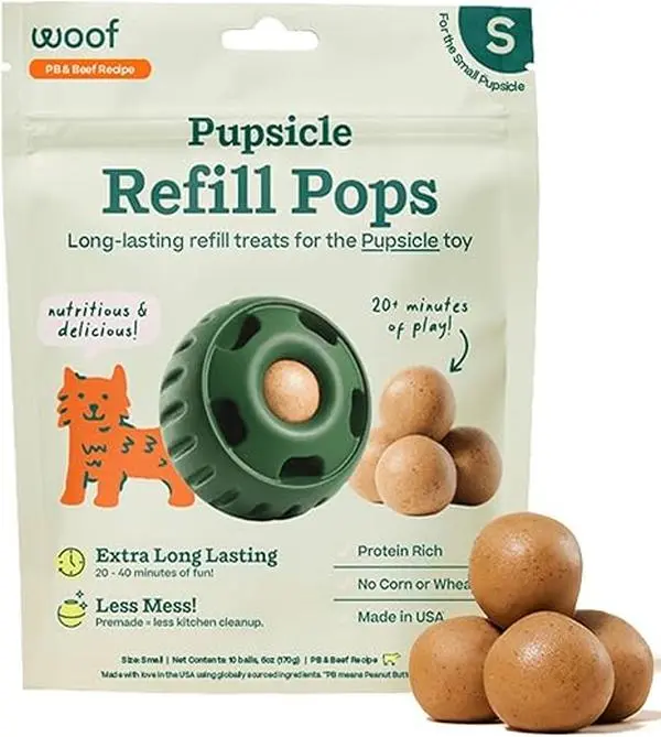 Pupsicle Refill Pops - 10-Count Small Puppy Snacks - Low-Mess, Long-Lasting Dog Treats - Infused with Peanut Butter and Beef