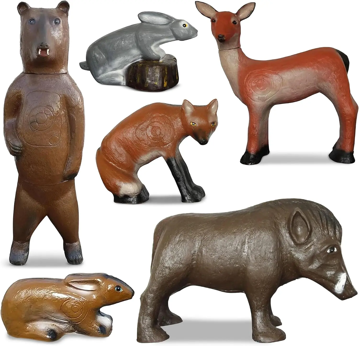 3D Animal Archery Targets Sets for Backyard Shooting – Self-Healing, UV Protected, High-Density, Lifelike Hunting Practice (Boar, Deer, Fox, Large & Mini Rabbit, 6)