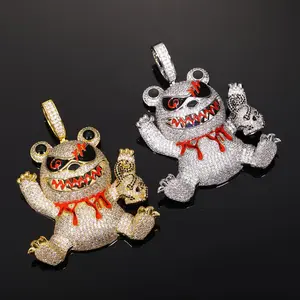 Original Custom "Violent Bear" Pendant — Fully Iced-Out Moissanite — Men's Hip-Hop Jewelry — Cuban Chain Necklace Pendant