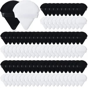 100 Pieces Powder Puff Triangle Powder Puff Face Soft Makeup Puff for Loose Powder, Wedge Shape Velour Cosmetic Sponge for Contouring, Under Eyes and Corners, Beauty Makeup Tools, White, Black springtok