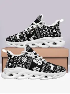 Men's Colorblock Christmas Themed Lace Up Low Top Sneakers, Casual Comfortable Breathable Sports Running Shoes, Holiday Gift Idea