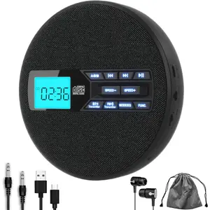 CD Player Portable, Rechargeable Portable CD Player with Dual Speakers and Anti Skip,CD,Dual ,FM Transmission,USB,AUX,LCD Display,Backlit Button,Repeat,10 Speeds,Fabric Black